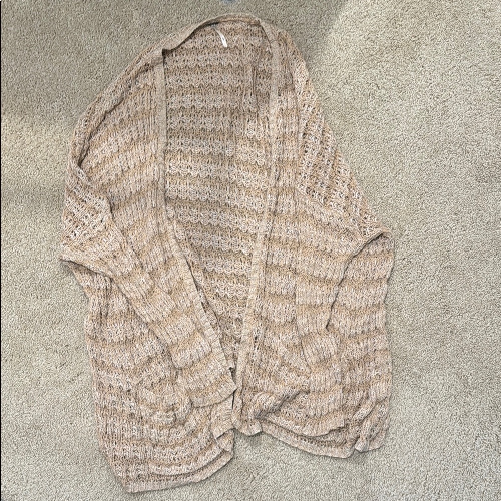 Free People Tan Textured Open-Front Cardigan